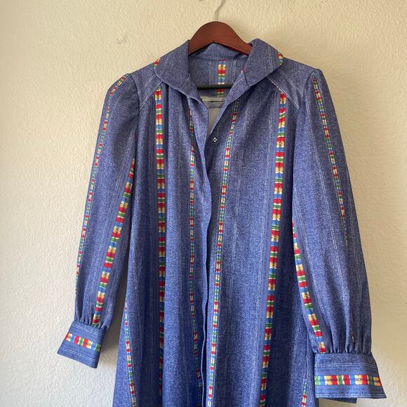 Vintage 70s denim look western style midi dress with long sleeve size medium - Picture 2 of 5
